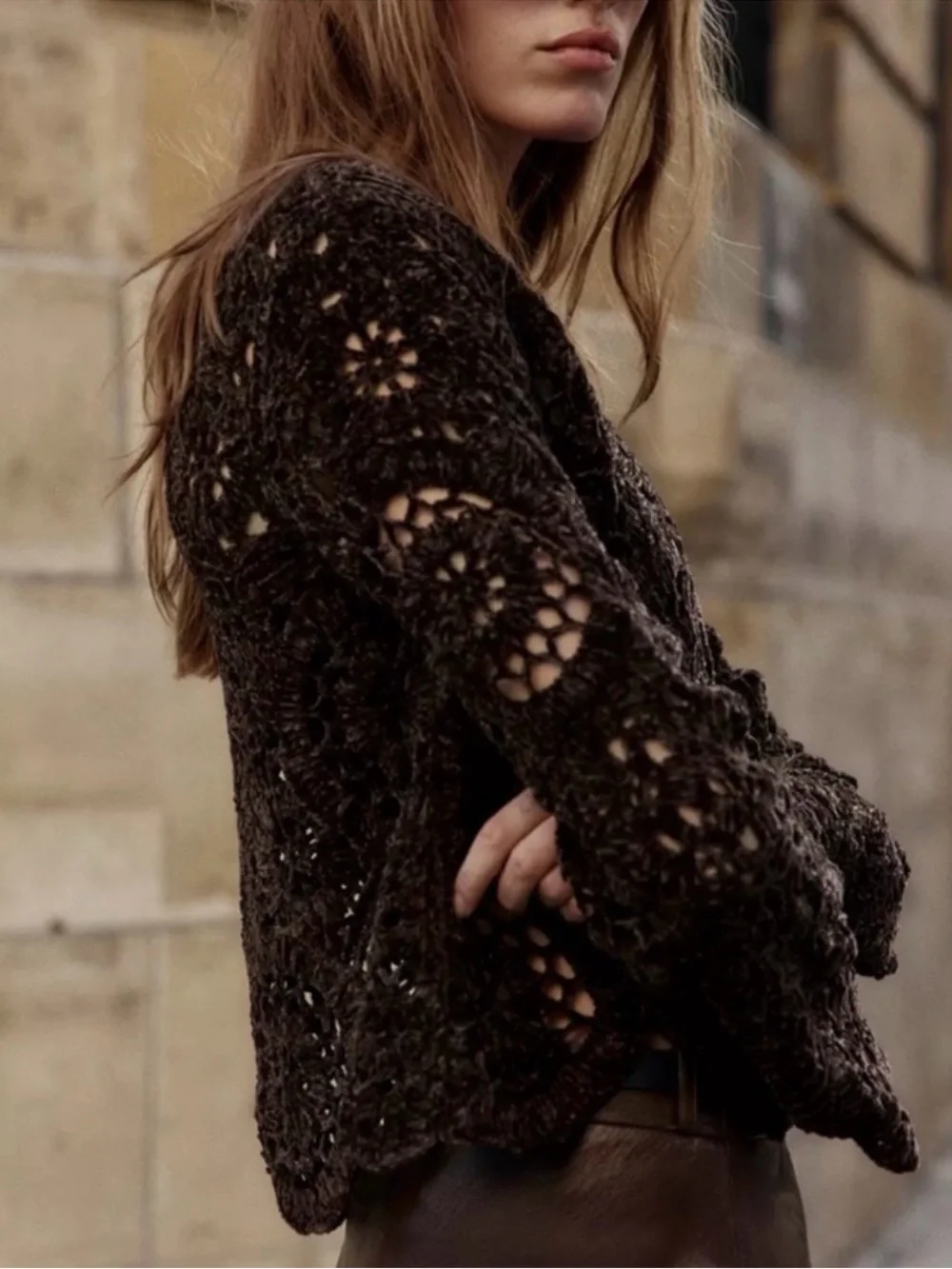 Zara Bell Sleeve Crochet Sweater